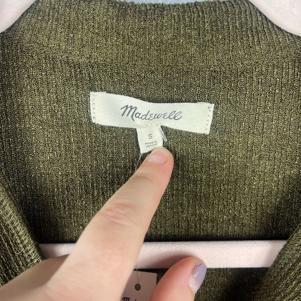 NWT Madewell Twist Front Long Sleeve Shimmery Top Womens S Green Button Mature - Picture 6 of 13